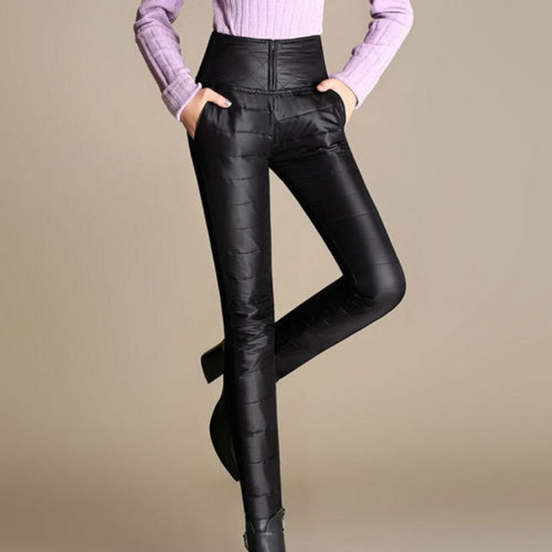 Women's Plus Size Winter Cotton Trousers - High-Waist Pencil Pants