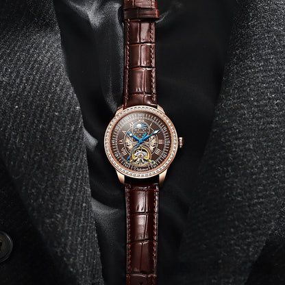 Men's Mechanical Watch - Stainless Steel Strap, Transparent Case Back & Mineral Glass