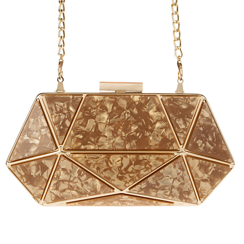 Acrylic Marble Evening Bag - Pillow-Style Clutch with Chain Handle