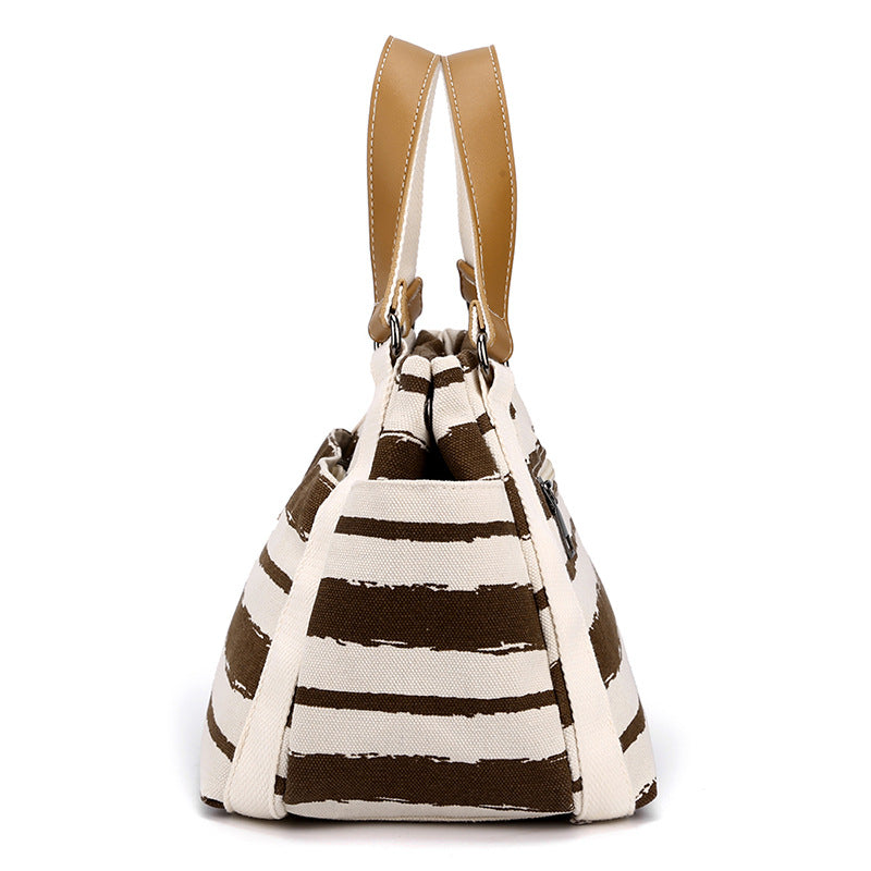 Canvas Striped Shoulder Bag - Large Capacity Handbag