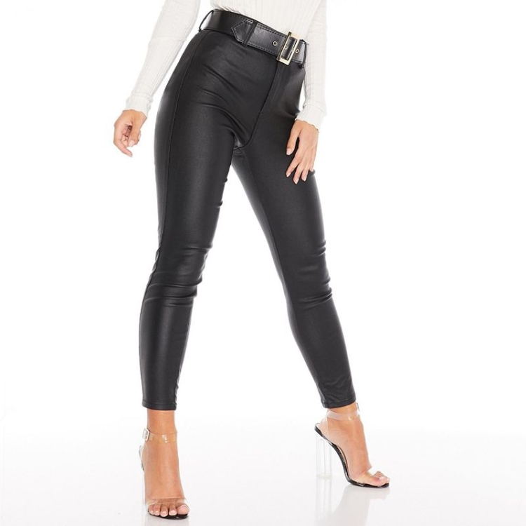 Women's PU Leather Pants - High-Waist Fitted Faux Leather Trousers