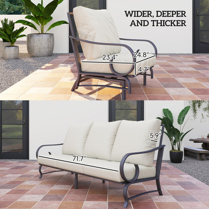 5-Piece Outdoor Patio Furniture Set | 3-Seat Sofa, 2 Rocking Armchairs & 2 Ottomans | Beige