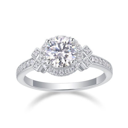 1 Carat Moissanite Sterling Silver Ring - Platinum Plated Wedding Band