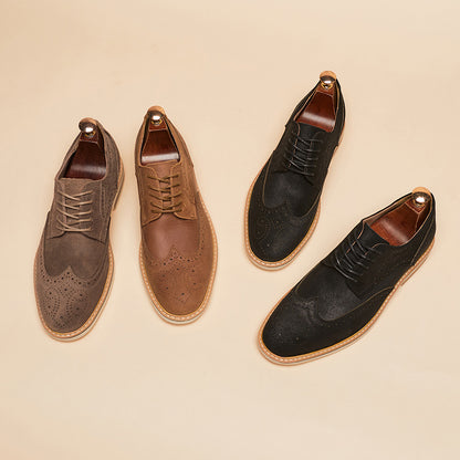 Men's Genuine Leather Brogue Shoes - Cow Suede Formal Business Dress Shoes