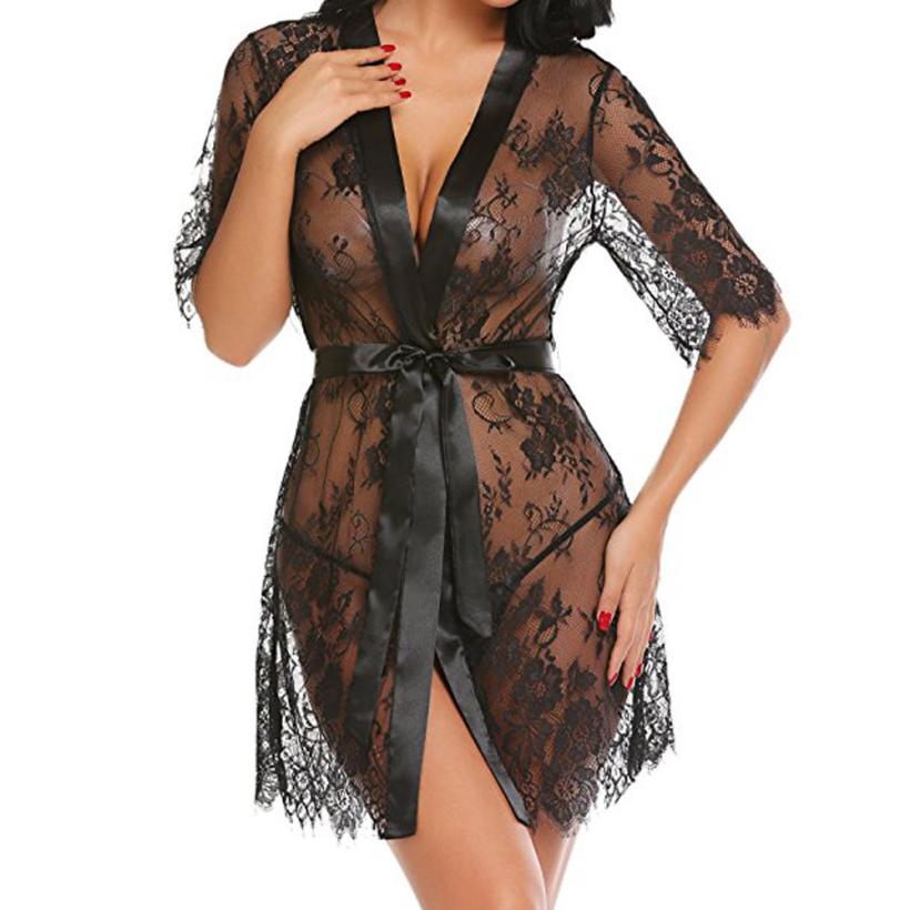 Women's Lace Sleepwear - V-Neck Polyester Pajamas