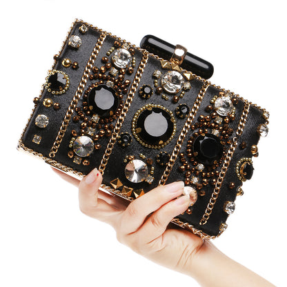 Beaded Embroidery Evening Clutch - Elegant Dinner Bag with Hard Handle