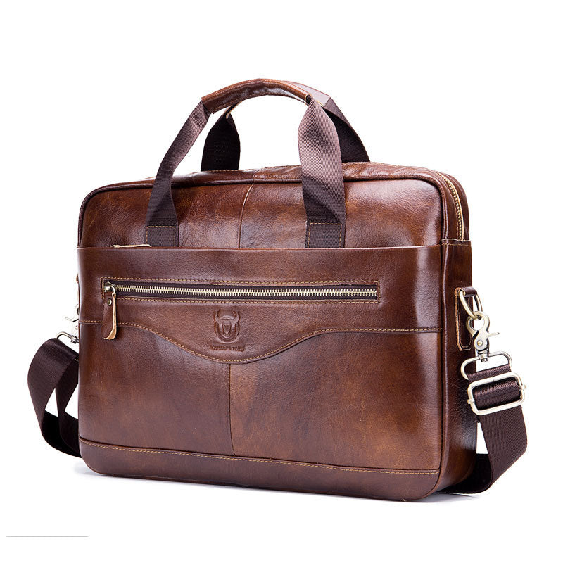 Men's First Layer Cowhide Leather Briefcase - Business Casual with Computer Compartment