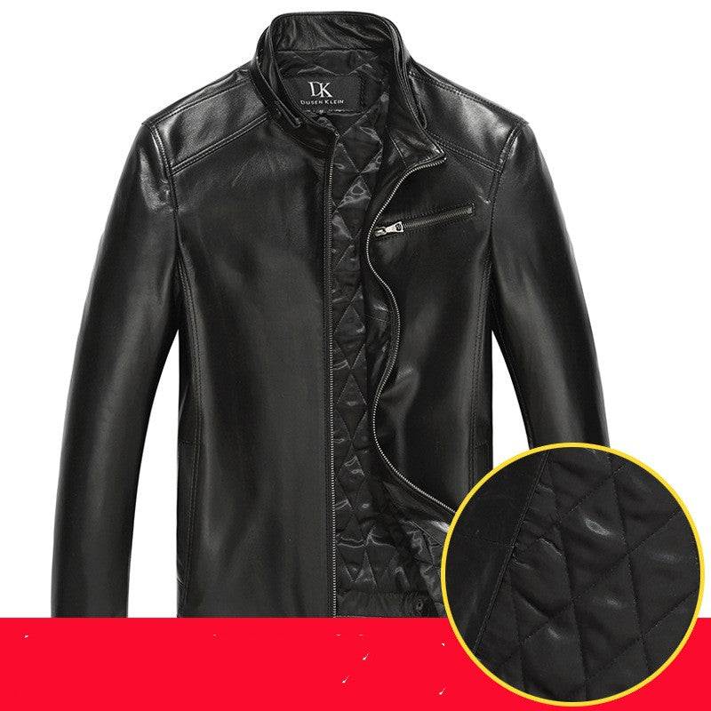 Men's Premium Sheepskin Leather Jacket - Stand Collar Zipper Design