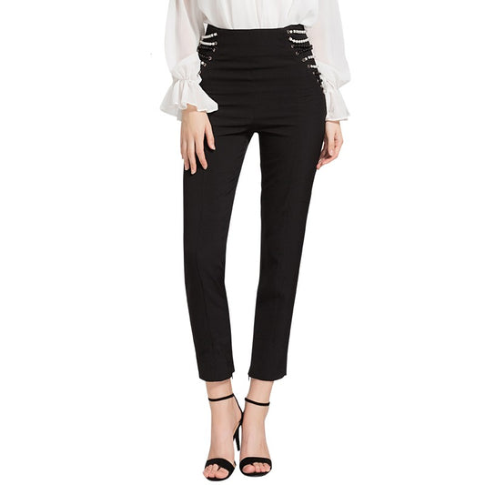 Mid-Waist Slim Fit Slimming Trousers - Polyester Pants for Women