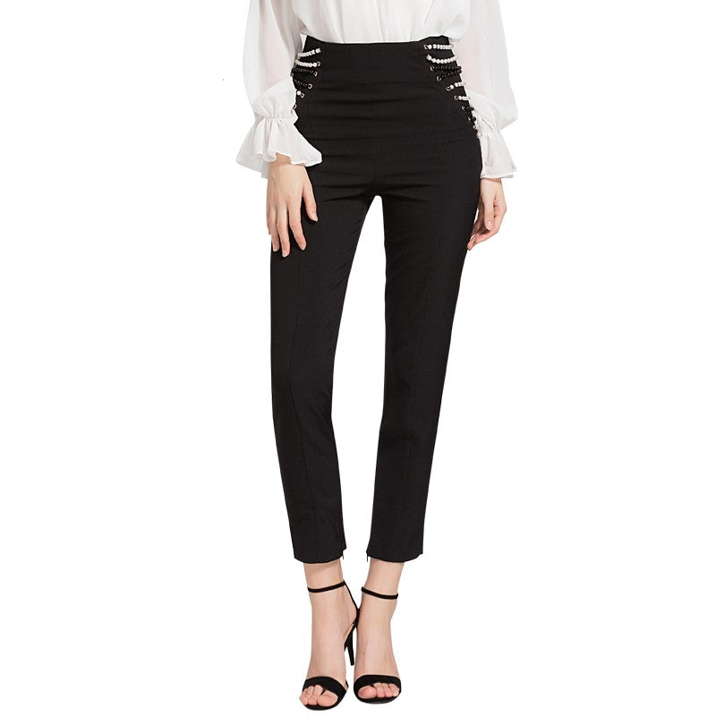 Mid-Waist Slim Fit Slimming Trousers - Polyester Pants for Women
