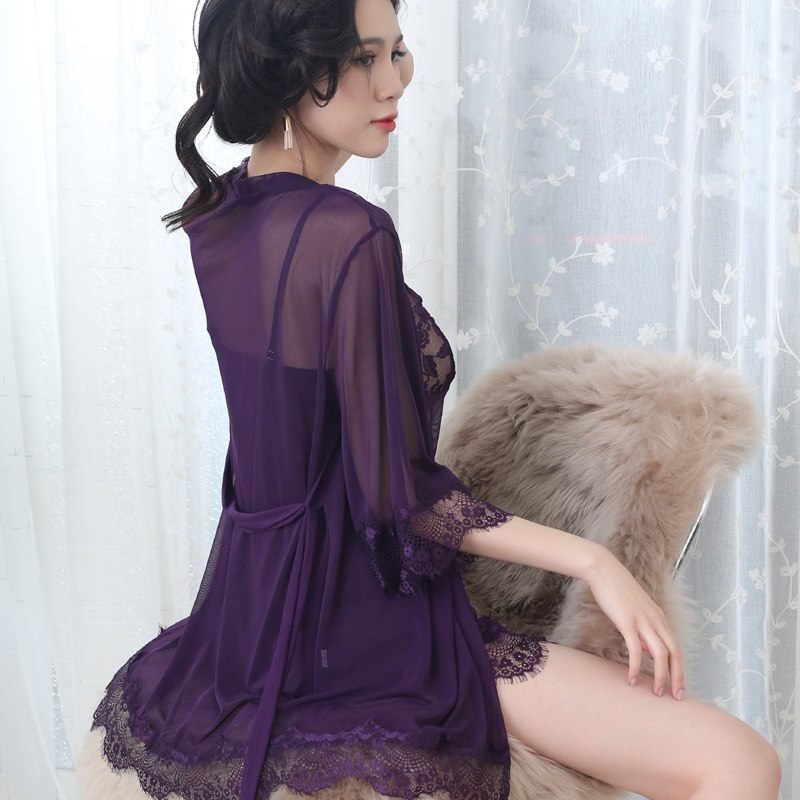 Lace Nightdress Set - Two-Piece Sleepwear with Chemise and Robe