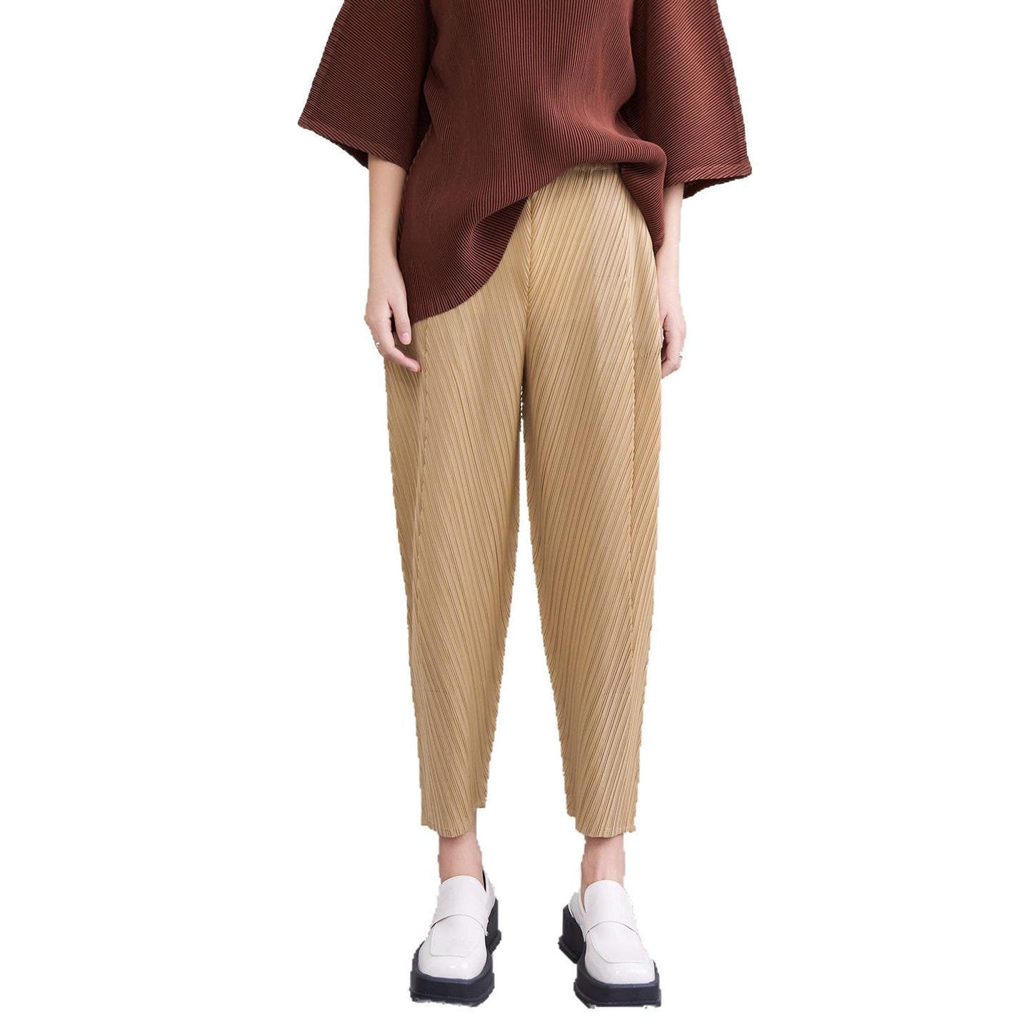 High-Waist Pleated Cropped Pants - Slimming Skinny Trousers