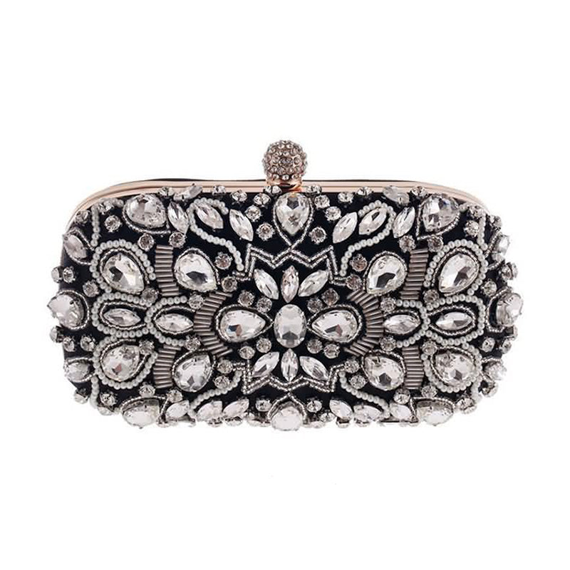 Diamond-Studded Ladies Evening Bag - Pearl Embellished Banquet Clutch
