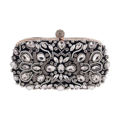 Diamond-Studded Ladies Evening Bag - Pearl Embellished Banquet Clutch