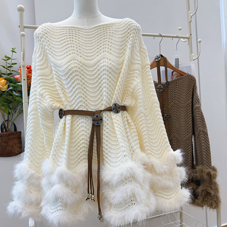 Belted Knit Dress - French-Inspired Sweater Dress with Defined Waist