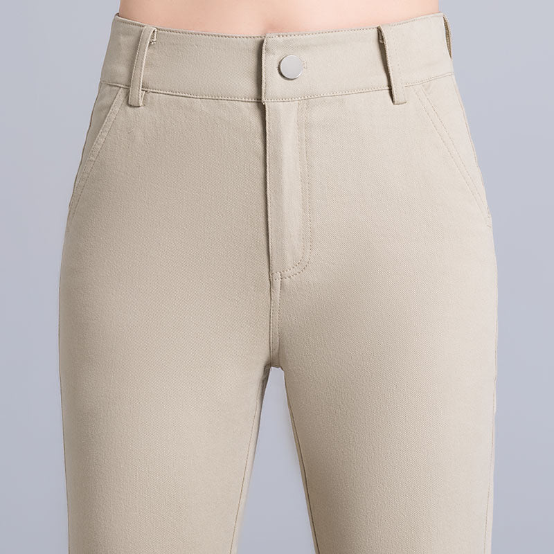 High-Waist Straight Cotton Suit Pants - Slim Fit Trousers for Women