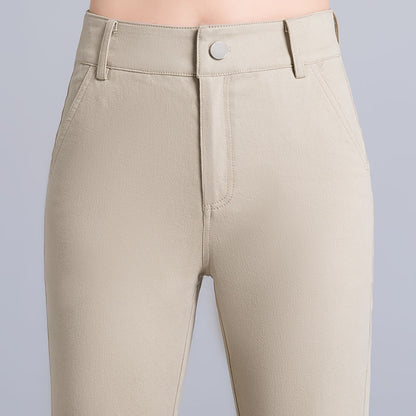 High-Waist Straight Cotton Suit Pants - Slim Fit Trousers for Women