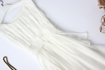 Premium Slim Fitting White Silk Long Dress - Elegant Maxi Gown