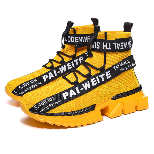 Unisex High-Top Mesh Sports Sneakers - Breathable Net Upper with Rubber Sole