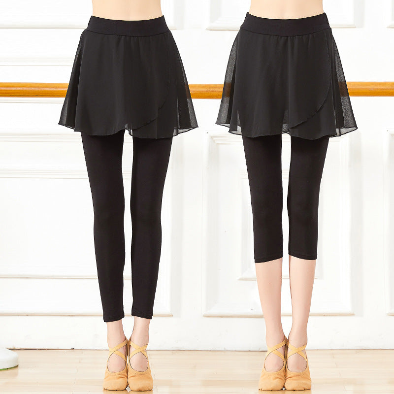 Women's Modern Dance Practice Pants with Skirt Overlay - High Waist Dancewear