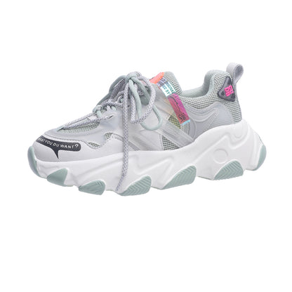 Women's Chunky Sole Sneakers | Synthetic Leather & Mesh Upper | Latex Insole | 5cm Heel | Sizes 35–40 | Green, Grey