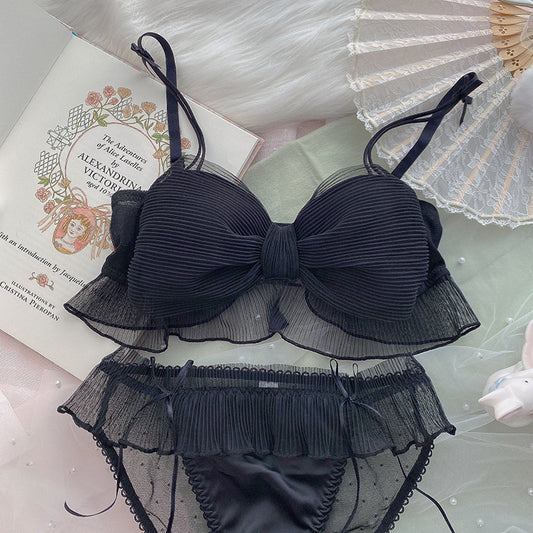 Two-Piece Bra and Shorts Set with Bow Detail - Cotton Lined