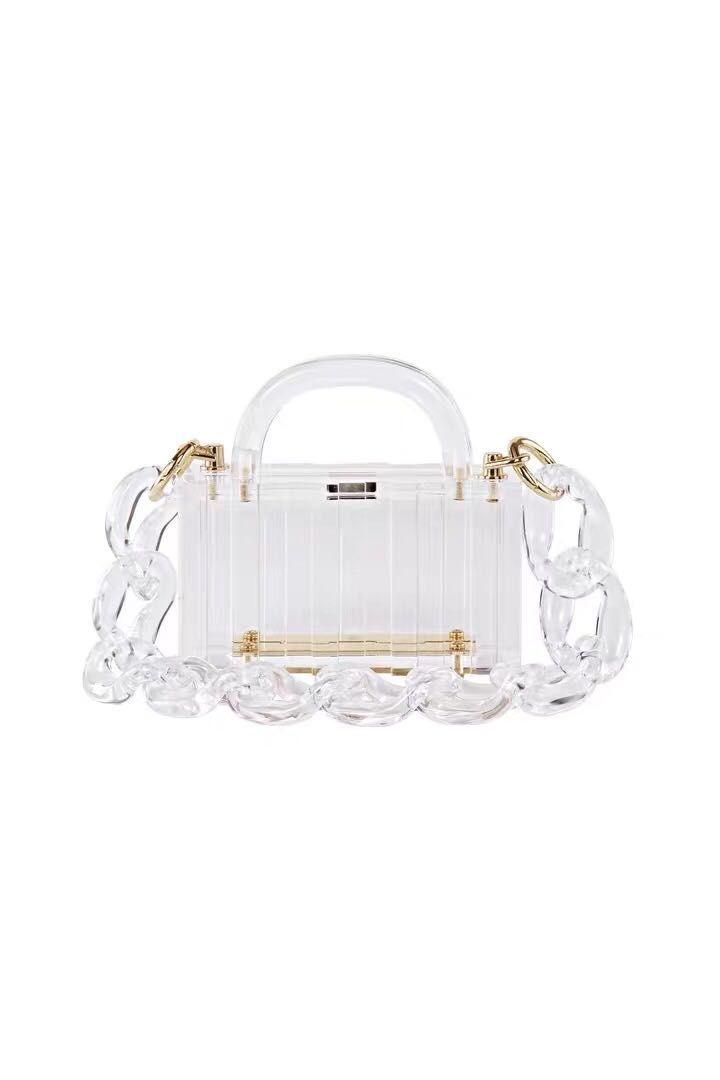Transparent Acrylic Evening Clutch - Modern Chain Handbag
