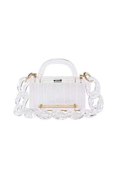 Transparent Acrylic Evening Clutch - Modern Chain Handbag