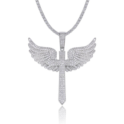 Angel Wings Moissanite Necklace Pendant - S925 Sterling Silver Platinum Plated