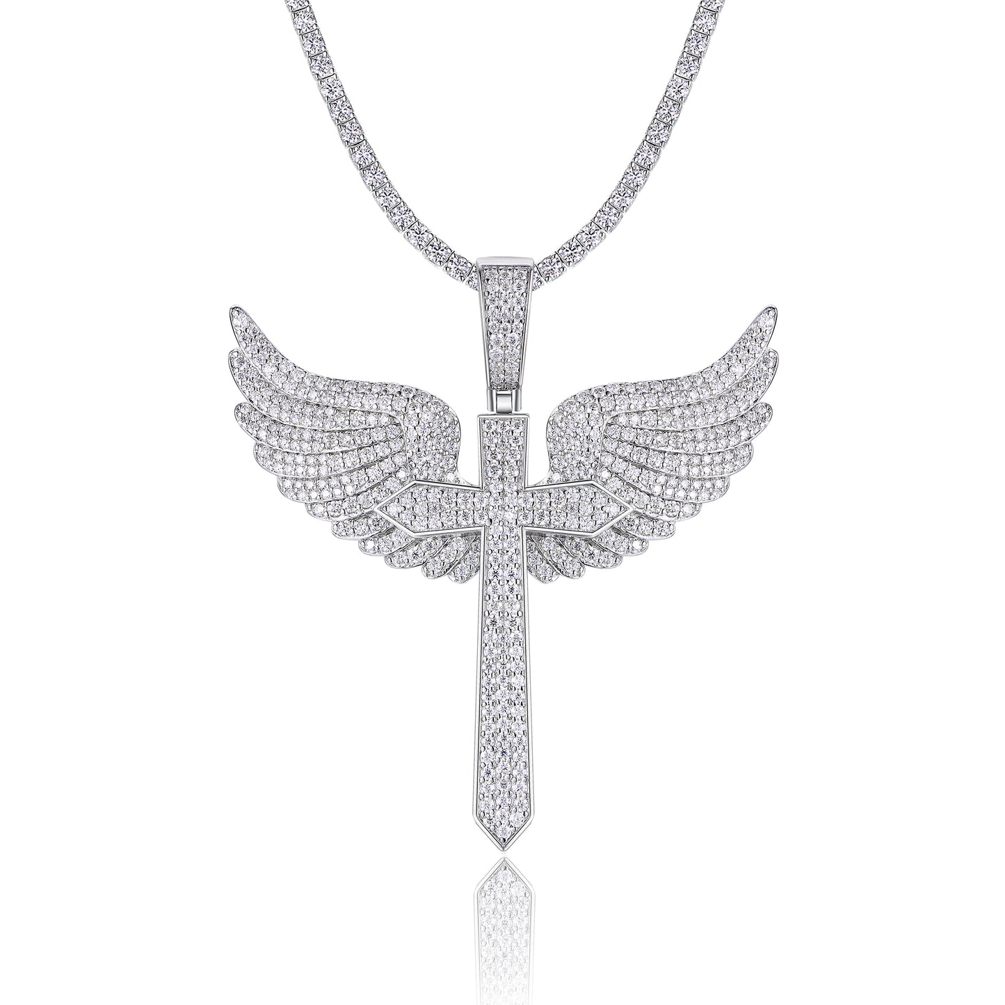 Angel Wings Moissanite Necklace Pendant - S925 Sterling Silver Platinum Plated