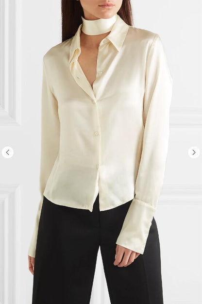 Women's Heavy Silk Shirt - Slim Fit Long Sleeve Blouse Top