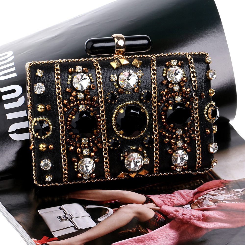 Beaded Embroidery Evening Clutch - Elegant Dinner Bag with Hard Handle
