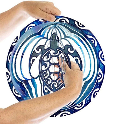 3D Ocean Blue Sea Turtle Wind Spinner - Metal Wind Chime Garden Decoration