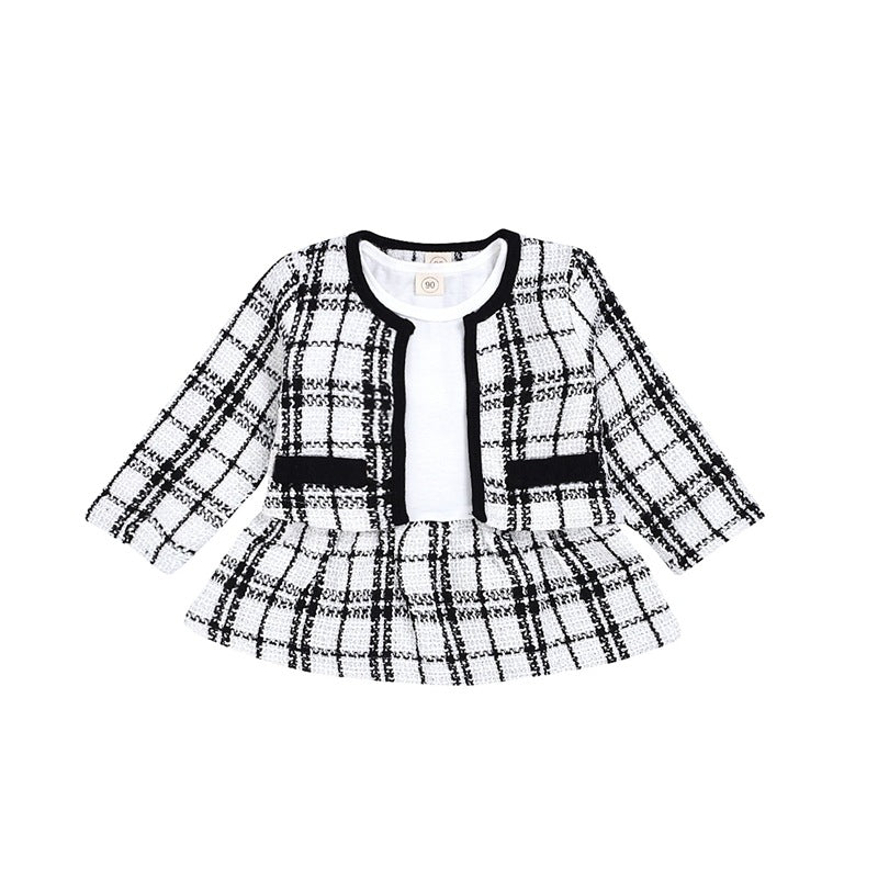 Girls Knitted Sweater and Plaid Skirt Set - 2-Piece Outfit