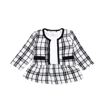 Girls Knitted Sweater and Plaid Skirt Set - 2-Piece Outfit