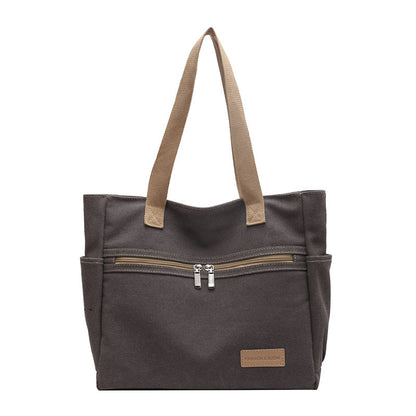 Canvas Tote Bag - Contrast Color Shoulder Handbag with Pockets