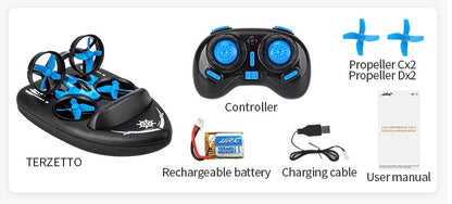 3-in-1 RC Drone, Land Car & Water Boat – JJRC H36F Terzetto Quadcopter Toy