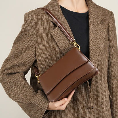 Fashion Trendy Shoulder Bag - Women's Two-Layer Cowhide Leather Crossbody Bag