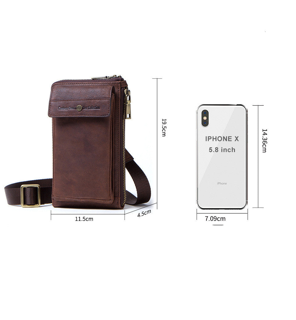 Retro Crazy Horse and Cowhide Leather Men's Phone Bag - Compact Crossbody Pouch