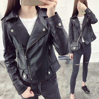 Women's PU Leather Moto Jacket - Slim Fit Motorcycle Style
