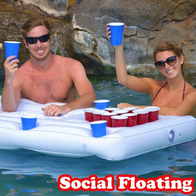 Inflatable Pool Float Beer Pong Table - 6ft with Built-In Cooler & Cup Holders