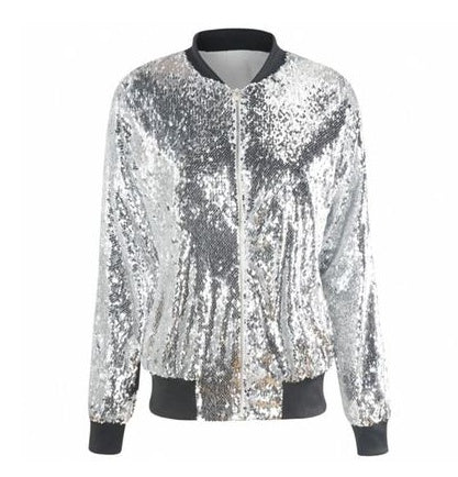 Women's Sequin Baseball Uniform Jacket - Sparkle Bomber Jacket