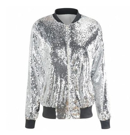 Women's Sequin Baseball Uniform Jacket - Sparkle Bomber Jacket