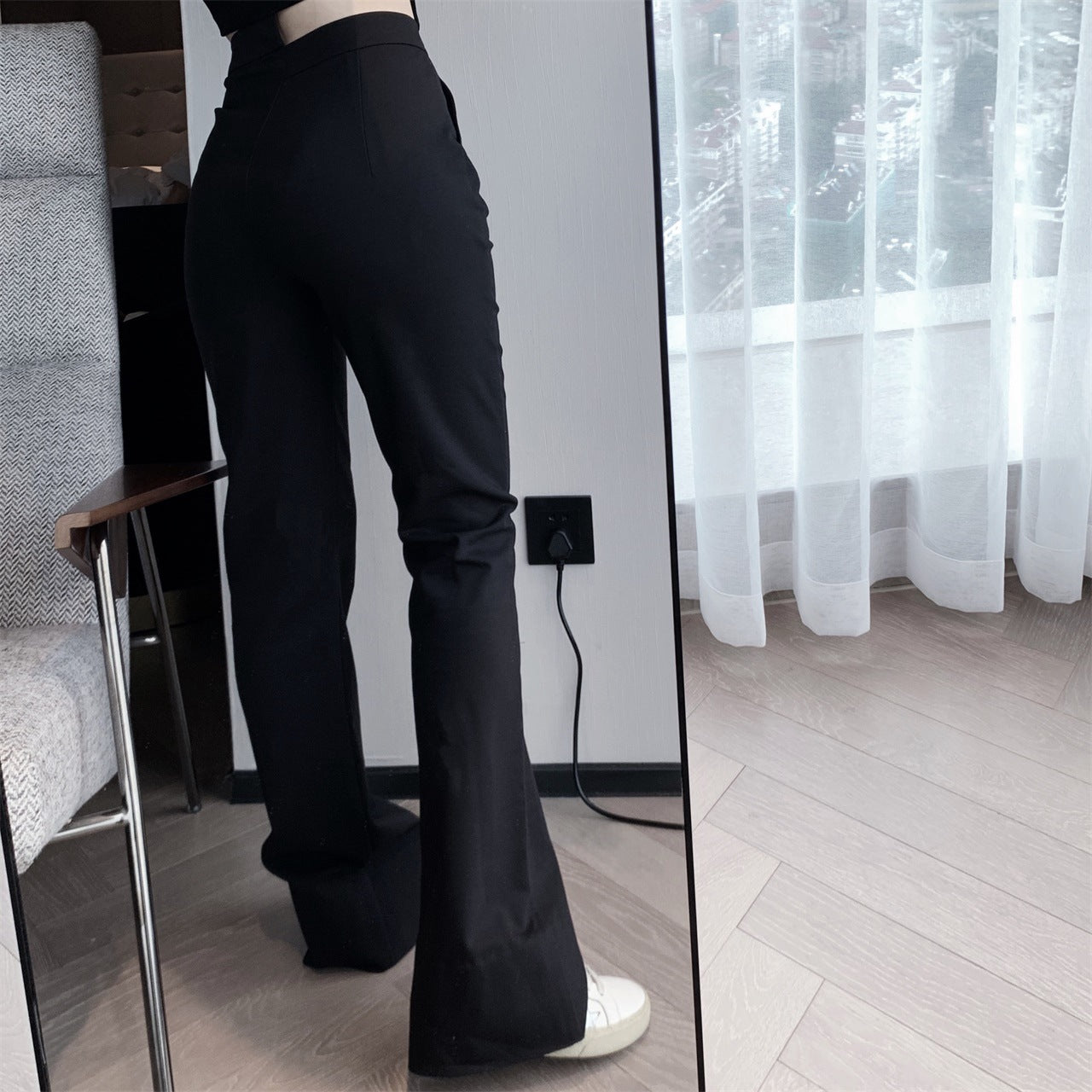 Women's High-Rise Cropped Trousers - Polyester Blend Pants