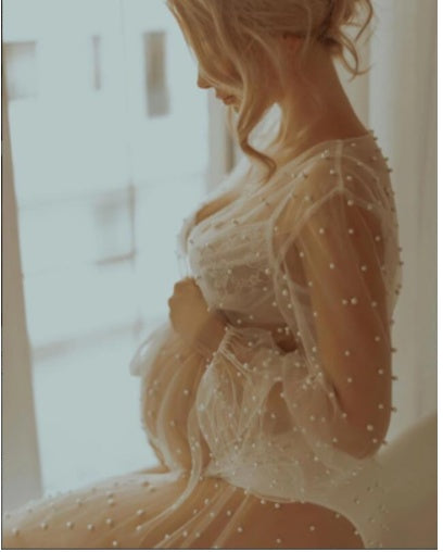 Women's Pearl Mesh Lace Dress - Sheer Long Sleeve Nightgown with Cape