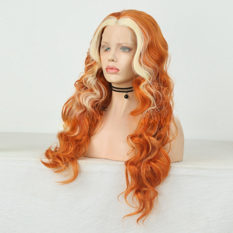 Front Lace Matte Chemical Fiber Wig - European Fashion Mixed Color Mid-Length Curly Hair
