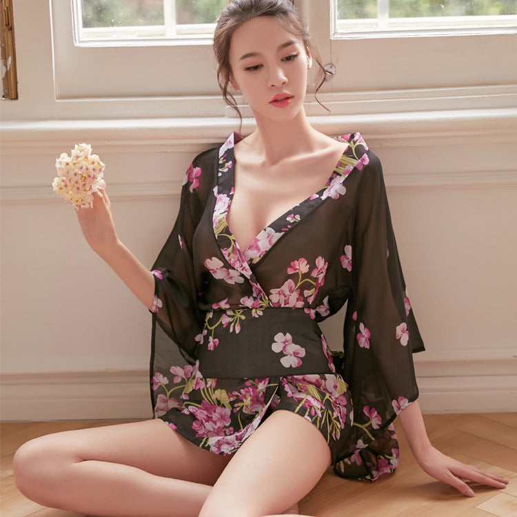 Women's Chiffon Lace Kimono Robe Set