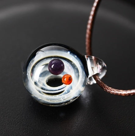 Cosmic Nebula Pendant Necklace - Blue Starry Sky Glass Sphere