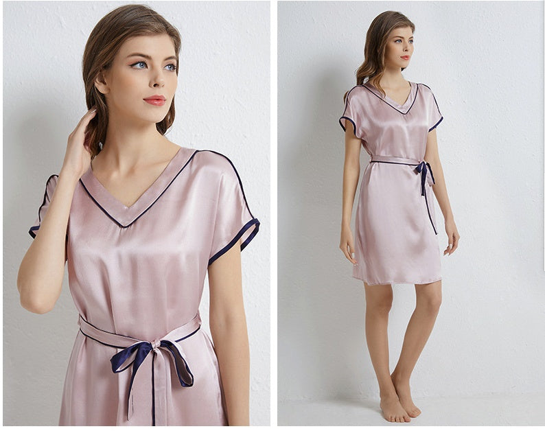 Elegant Silk Sleep Dress - V-Neck Chemise Nightgown