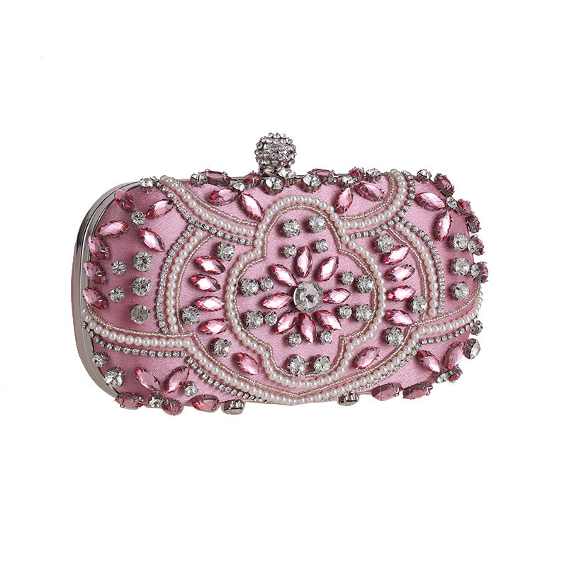 Diamond-Studded Ladies Evening Bag - Pearl Embellished Banquet Clutch